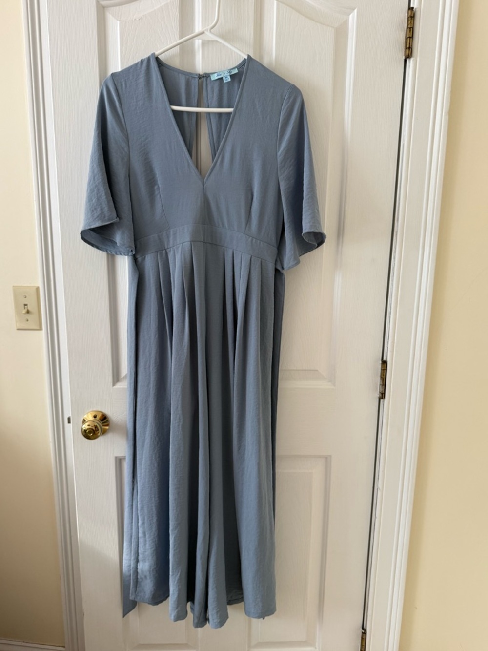 She + Sky Dusty Blue Jumpsuit with V-Neck
